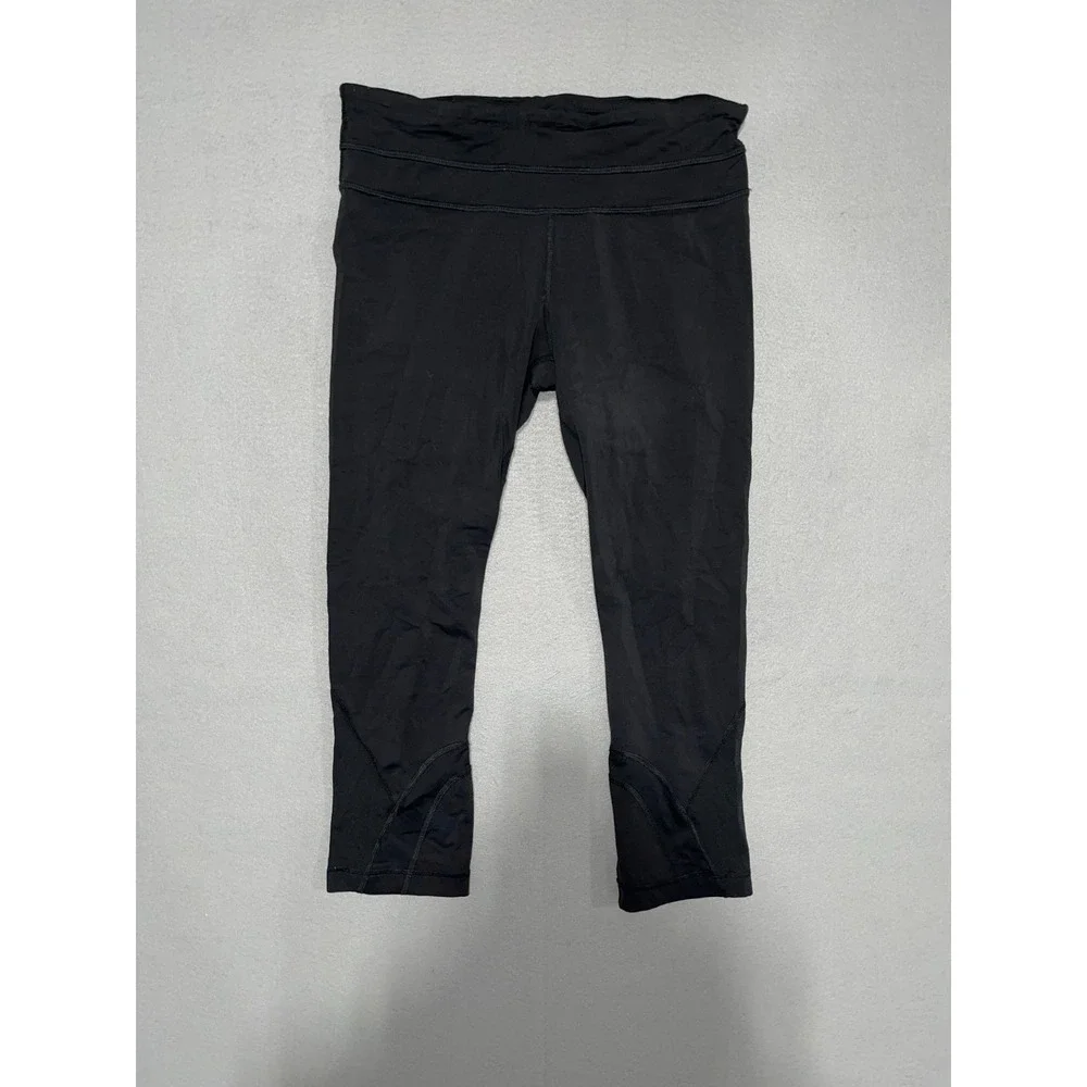 Lululemon Run Inspire Crop II Leggings Womens 6 Black Sweat Wicking Training‎